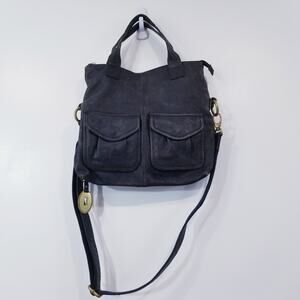 FOSSIL Matte Black Soft Leather Slouchy Keyper Messenger Bag